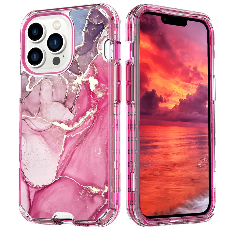 Honatop 3 in 1 360 Full Cover Protect Three Pieces TPU PC Marble Phone case for iPhone 16 15 Pro Max 14 Plus 13 12 11 XR