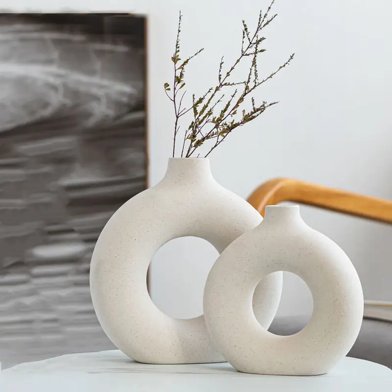 Simple Vintage Nordic Modern Flower Ceramic Nordic Standing Flower Ceramic Vase with Artificial Plants for Home Decor