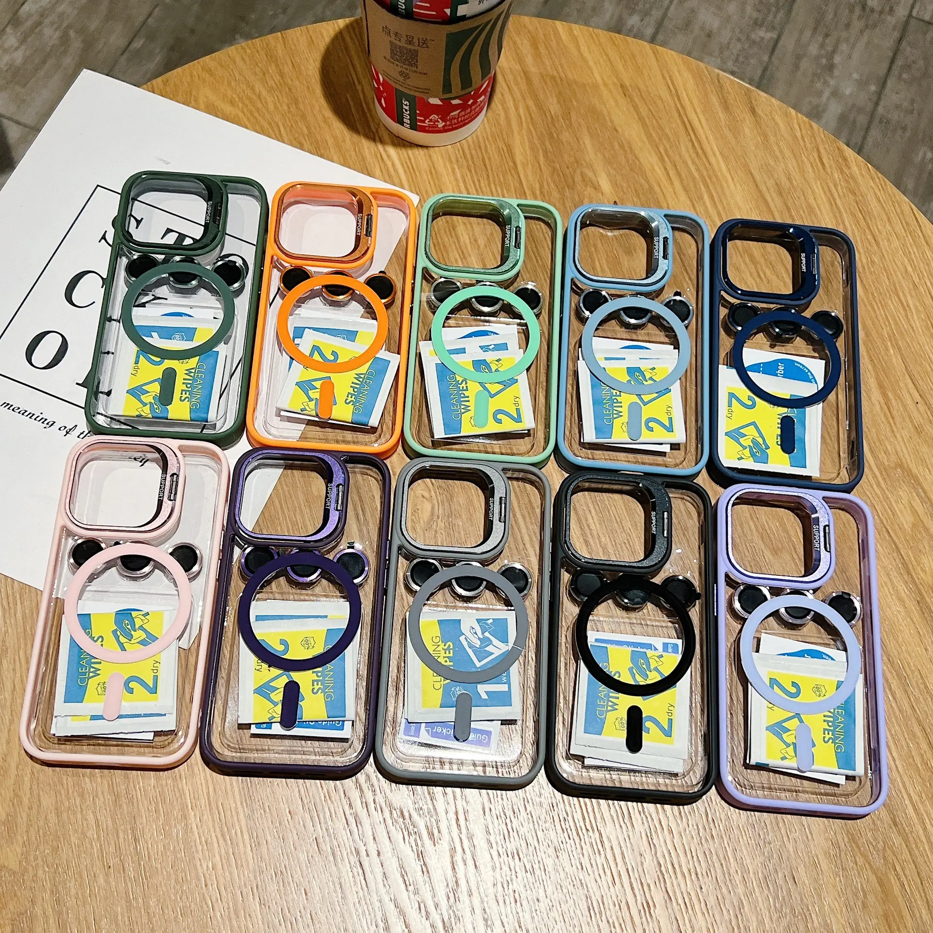 Wholesale Transparent Magnetic Phone Case With Stand with Lens Film Cell Phone TPU PC Case for Apple iPhone 16 14 ProMax
