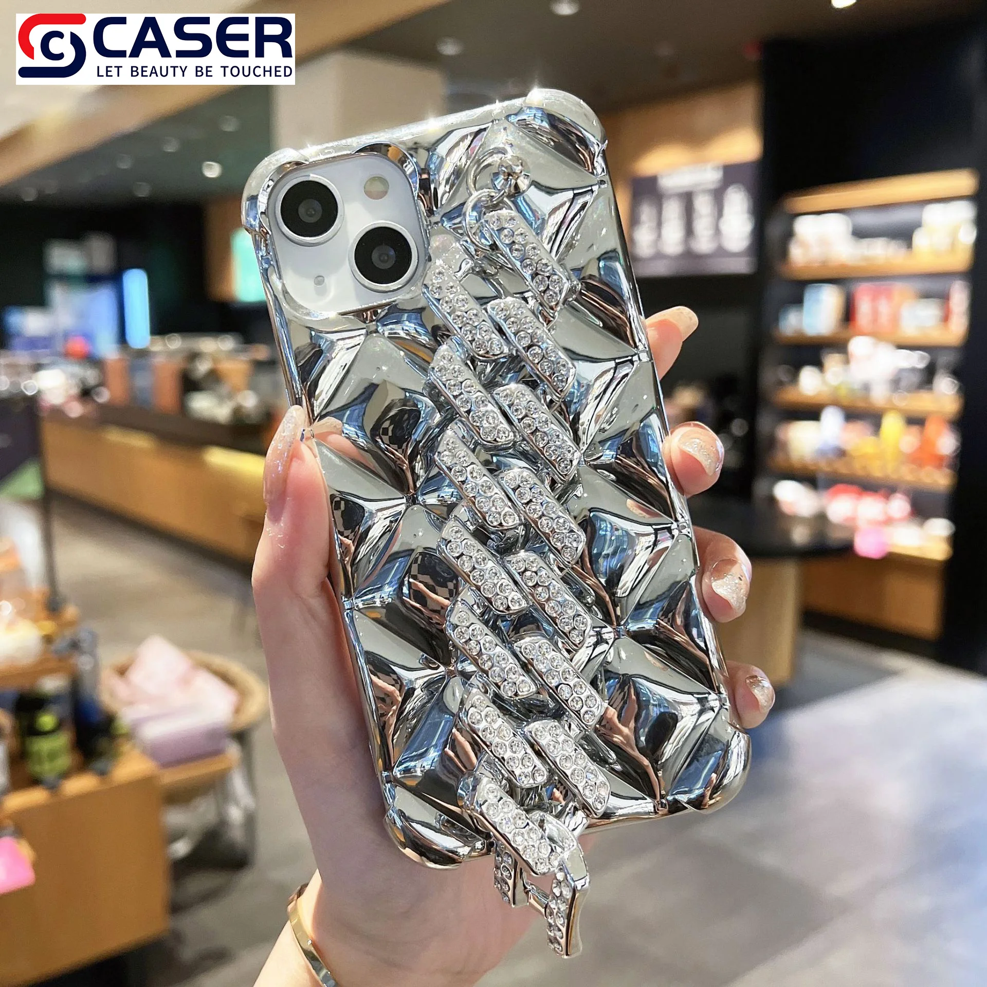 New Fashion Luxury Style Diamond Cell Phone Cases With Brilliant Wrist Chain Solid Soft Phone Cover for iphone 15 16