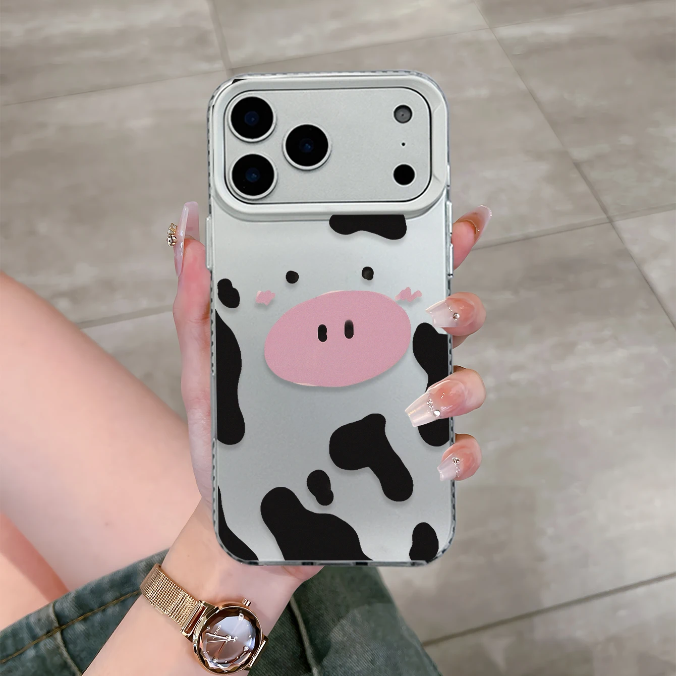 Cute Pig Cow Print Magnetic Phone Case with Slide Camera Cover, Silver Matte Shockproof Case for iPhone 17/16/15/14 Pro Max