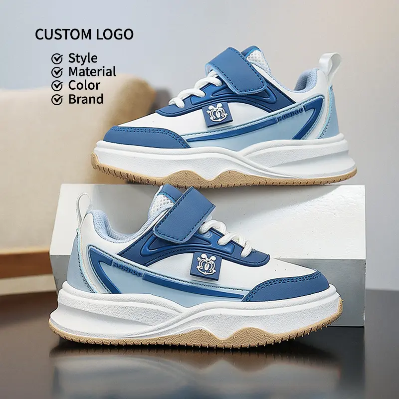 2025 Winter Boys' Fashionable Sport Shoes Leather Panel Sneakers with Soft Sole and Anti-Slip Design Kids' Sports Shoes