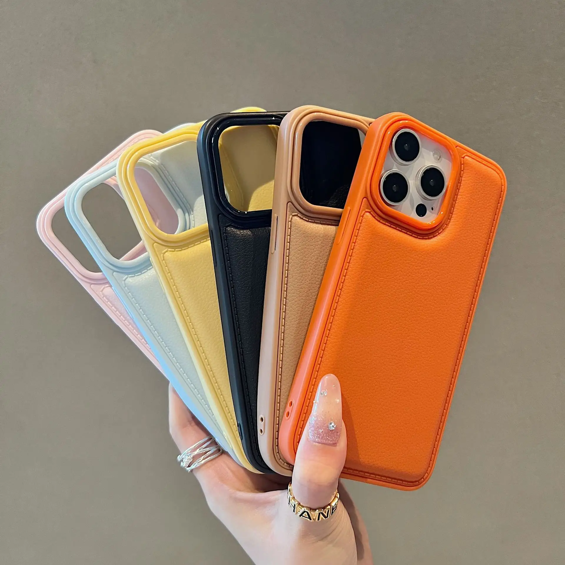 Chubby Bread Luxury Bulge Skin Pattern Shells for 17 Pro Max Large-hole Shockproof TPU+PC Creative Solid Color Phone Cover