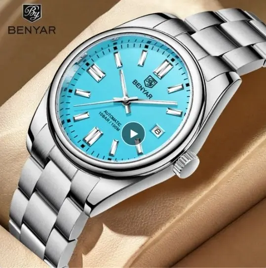 Benyar 39mm Watch Men's Automatic Mechanical Watch Fashion Waterproof Luminous Steel Belt Sports Men's Watch 5185
