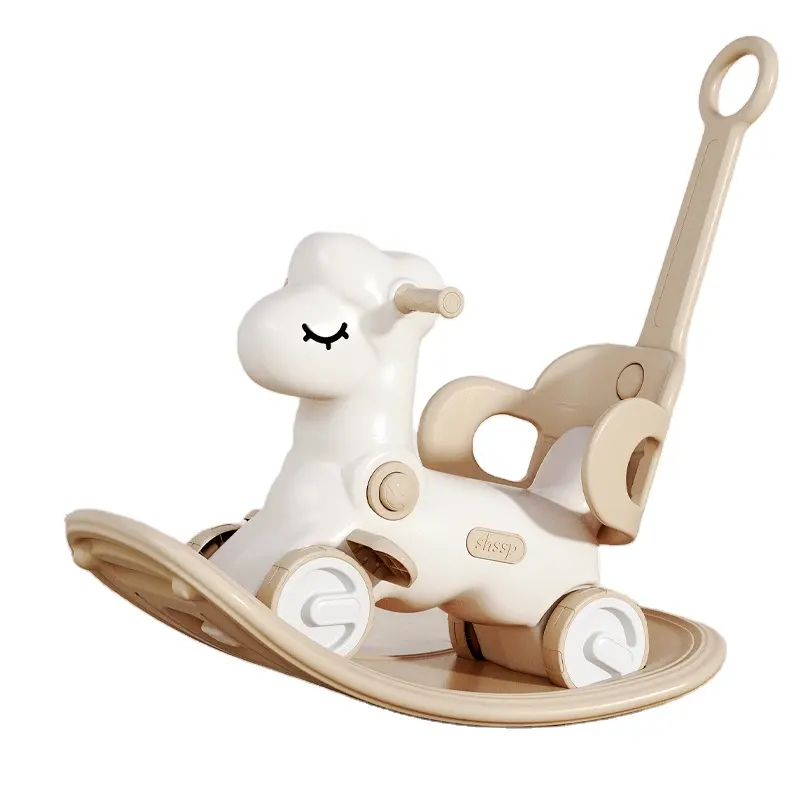Birthday Gift 4-in-1 HDPE Plastic Baby Ride-On Rocking Horse Toy Push Handle Detachable Balance Board Footrest-CE Certified for