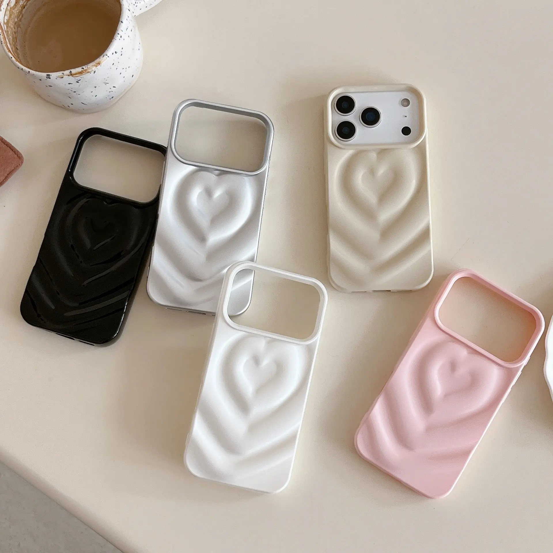 Glossy Solid Color 3D Love Pattern Phone Case for iPhone 17 Air 16 15 14 13 12 Pro Max 11 Soft Shockproof Silicone Cover Girls