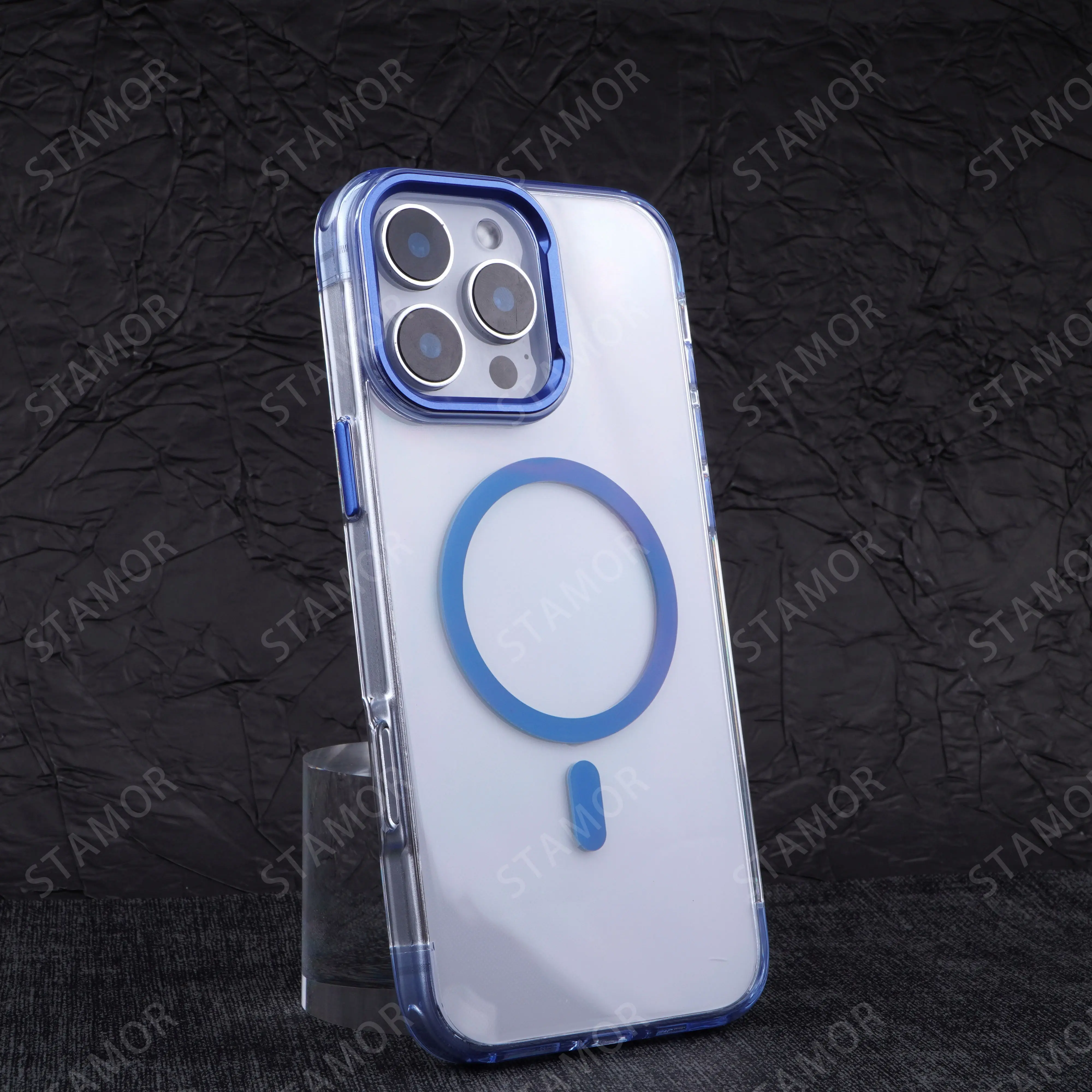 Customizable Matte Transparent TPU+PC Shockproof Phone Case for / Magnetic Ring Holder Modern Design Electroplate