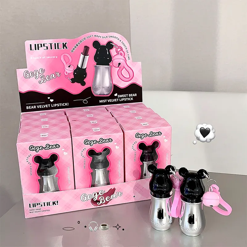 Gege Bear Sweet Mist Velvet Lipstick with Long-Lasting Waterproof Moisturizing Matte and As a Pendant