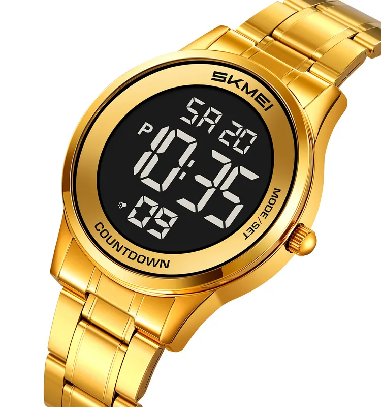 Skmei 2425 Men's Stainless Steel Round Dial Sports Digital Watch Gold Luxury LED Display Factory Guangzhou Wristwatch