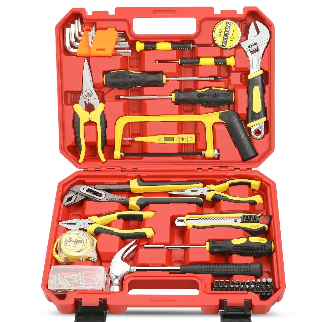 125 PCS Hand Tool Set Auto Repair Tool Set Household Machinery Hammer Pliers Saw Wrench Plastic Toolbox