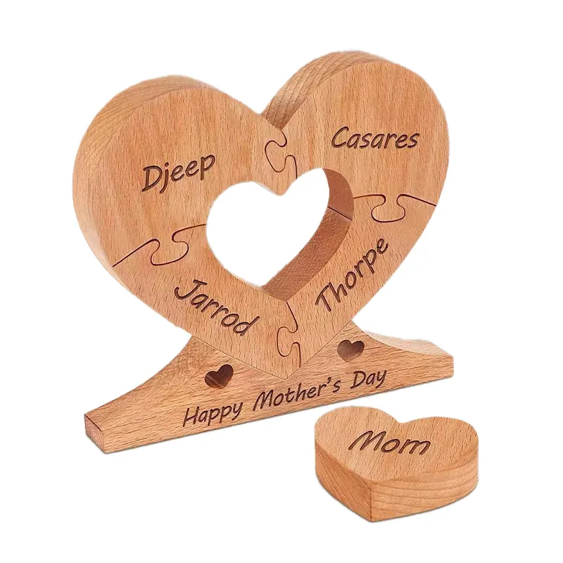 Mother's Day Wooden Heart Puzzle Decor Handmade Customizable love Gift Wholesale Solid Wood Home Decoration for Mother's Day