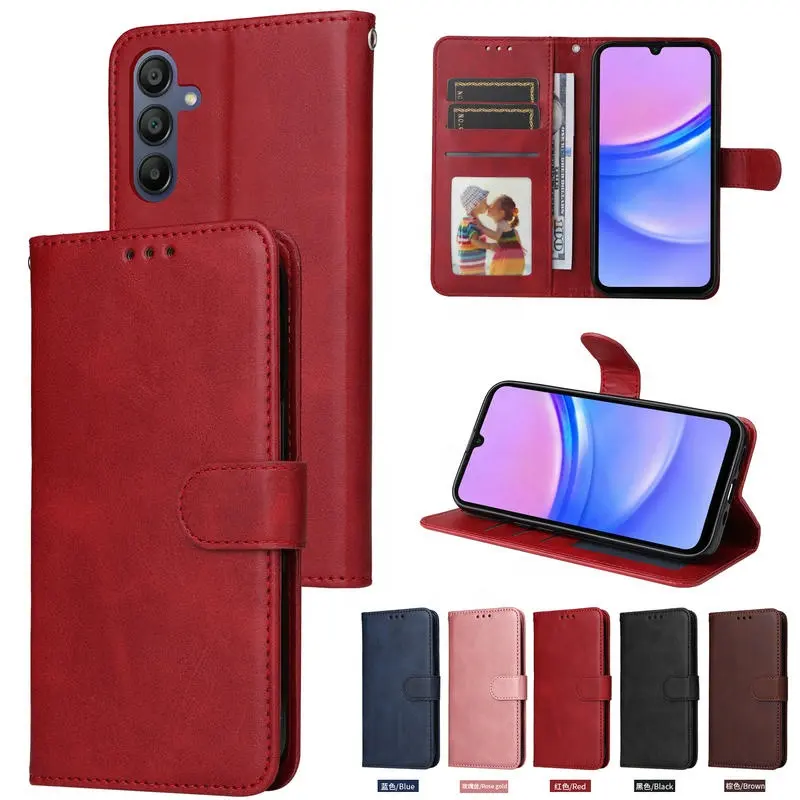 Flip Wallet Case for Samsung A26 A17 5G A16 4G 5G Leather Magnetic Folio Cover with Card Holder Kickstand Shockproof Cover Red