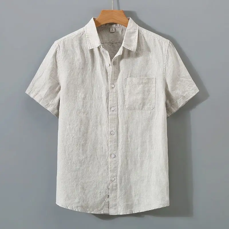 Comfortable Linen / Cotton Shirt Men's Short Sleeve Summer Light Breathable Casual Shirt
