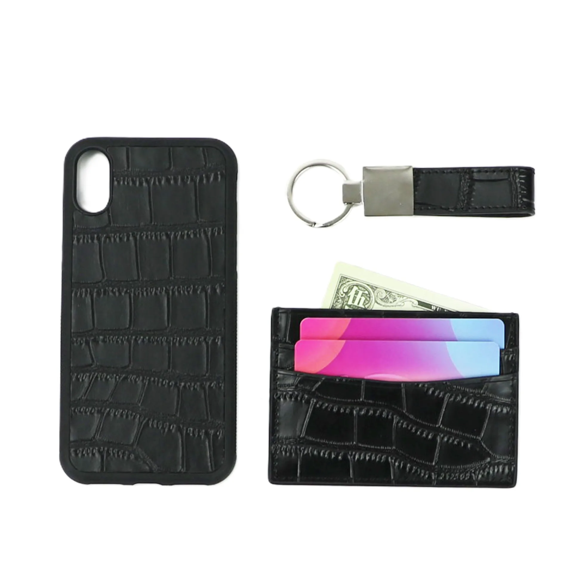 Luxury Designer Simple Design Key Mobile Phone Cover Card Case Unisex Short Waterproof RFID Blocking Black Genuine Leather Gift