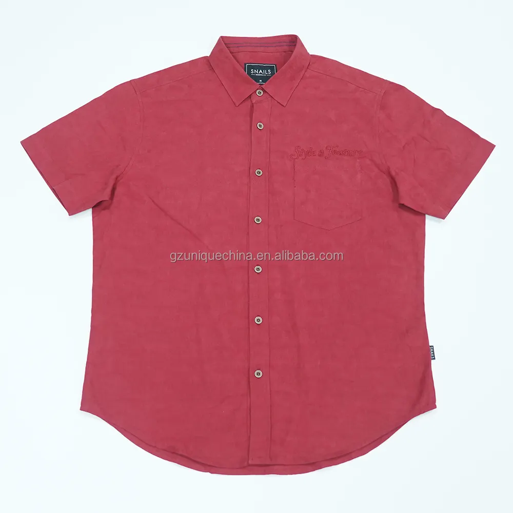 High Quality Mans Shirts Slim Fit 100% Short Sleeve Shirt Pockets Formal Casual Solid Color Shirts for Men