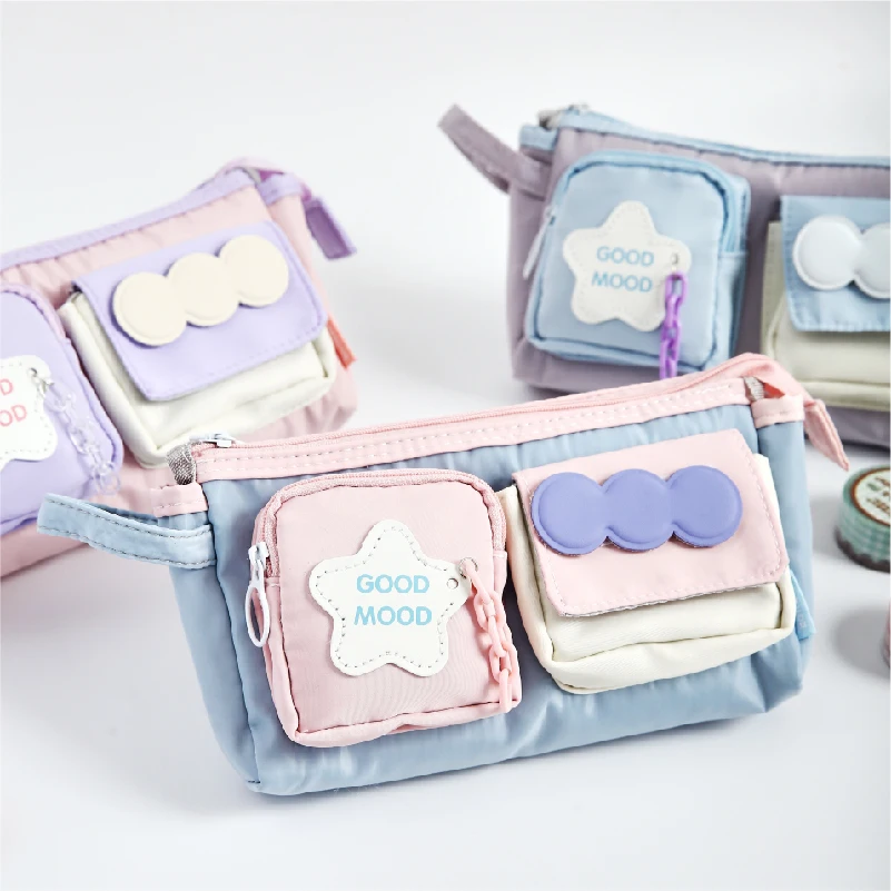 Candy Star Shards Dual-Pocket Pencil Case Large Capacity Memory Fabric 4 Styles School Office