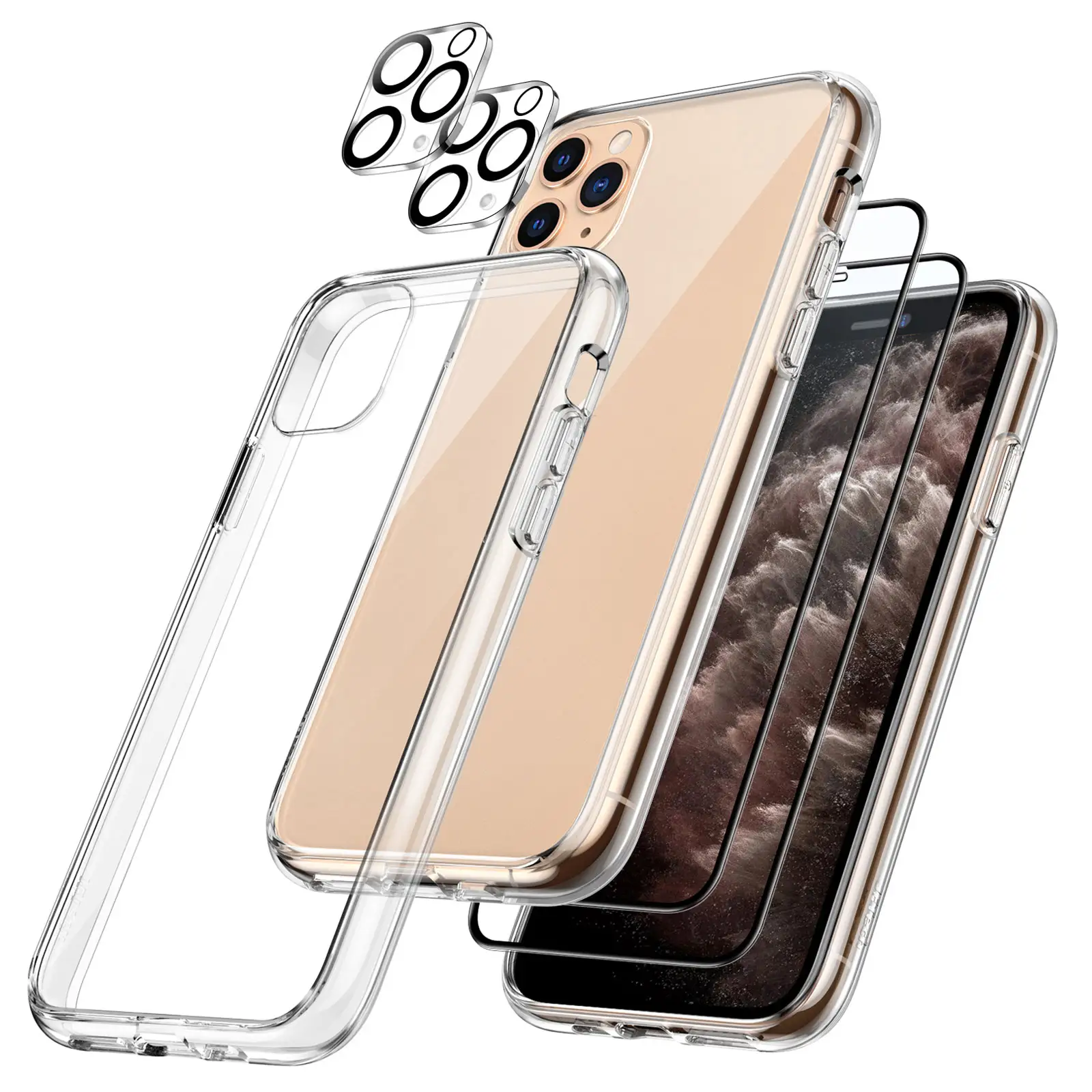 5 in 1 Case for iPhone 11 Pro 5.8-Inch, with 2-Pack Screen Protector and 2-Pack Camera Lens Protector, Non-Yellowing Shockproof