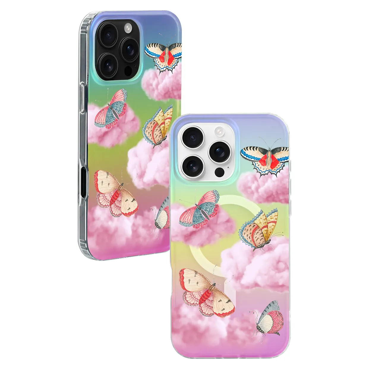 Butterflies Holographic Phone Case with Strong Magnetic for iPhone 17 16 15 14 13 Laser Holography Impact Mobile Protector Cover