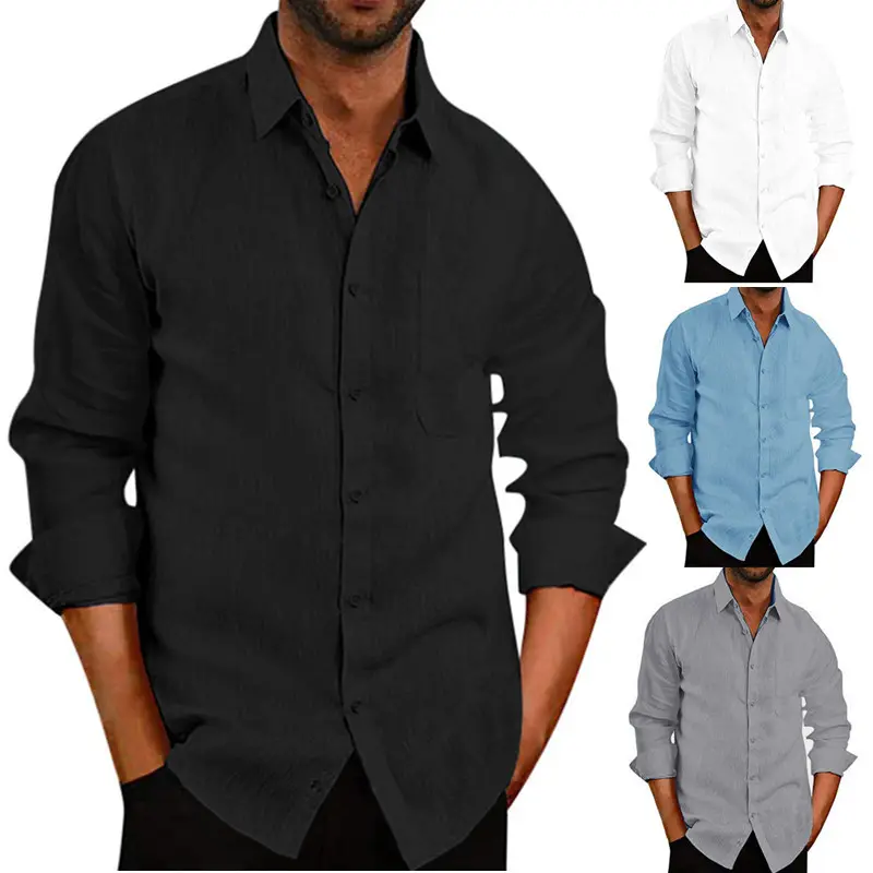 Wholesale Men's Custom Linen Shirt for Men Chemise Homme Camisas White Men's Shirts