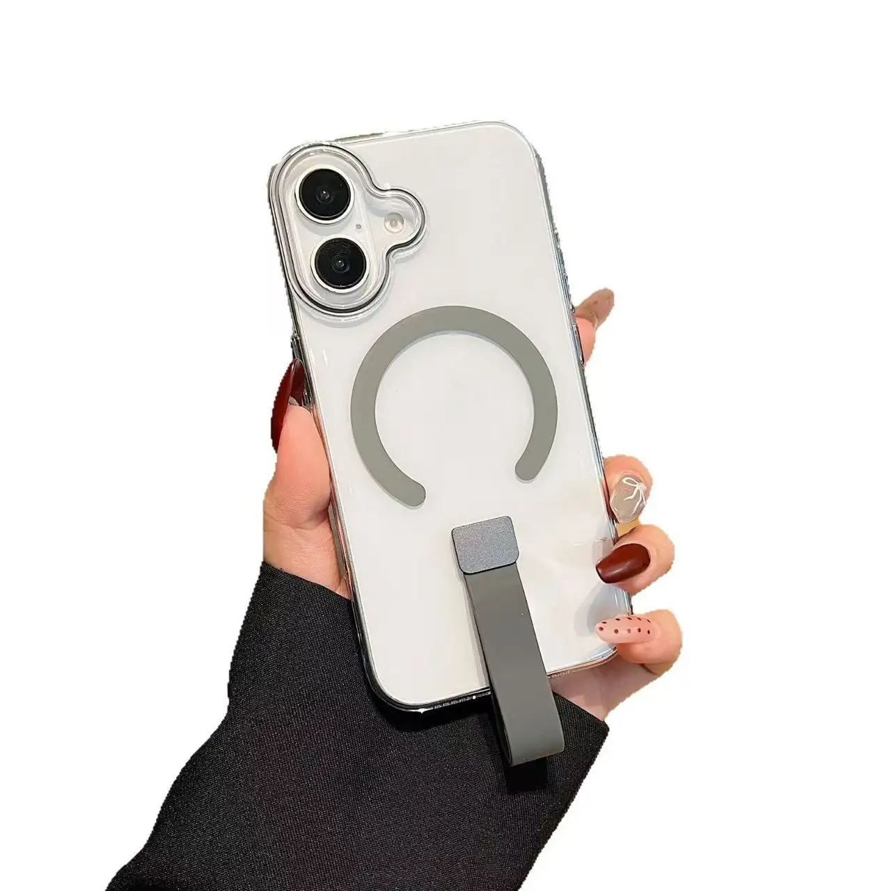 Luxury Transparent PC Magnetic Phone Case for 17/16 Pro Max/15/14 Plus/13/12/11 Pro with Wrist Strap Lanyard & Hard Cover