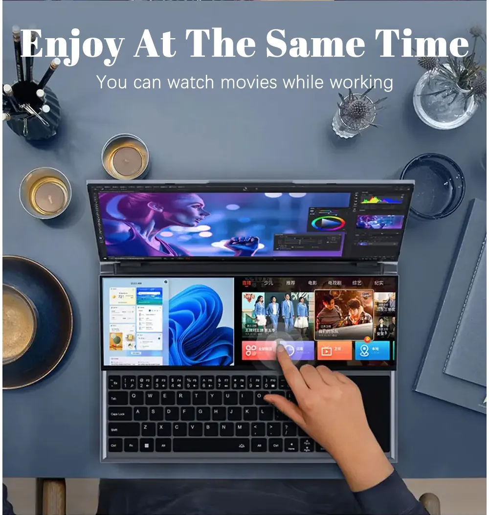 16.1+14 Inch Dual Screen Laptop with Intel I7 Win 11 Touch Screen-for Business and Gaming New Product