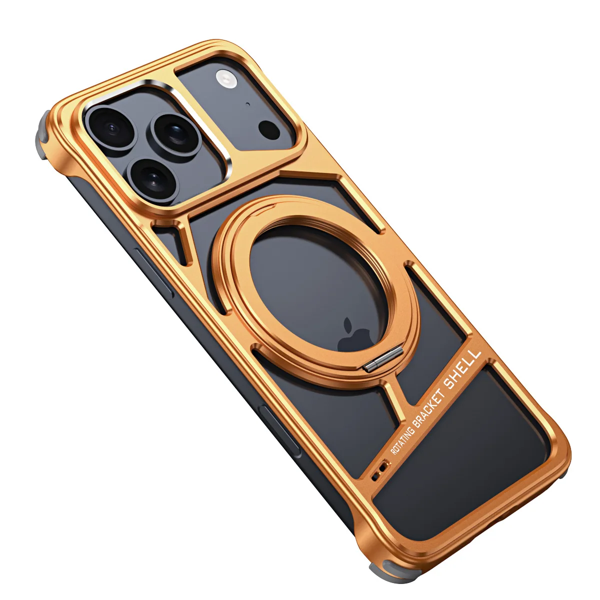 New Borderless Aluminum Alloy Magnetic Phone Case for iPhone 17 14 15 16 Pro Max With 360° Metal Ring Stand Protective Cover