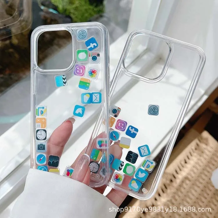 Creative Clear Shockproof Waterproof PC Material Phone Case with Lens Protection Quicksand Design for 15